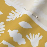 abstract shapes cutouts leaf botanical fabric yellow