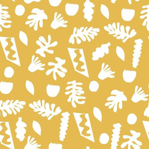 abstract shapes cutouts leaf botanical fabric yellow