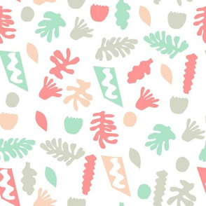 abstract shapes cutouts leaf botanical fabric white multi pastel