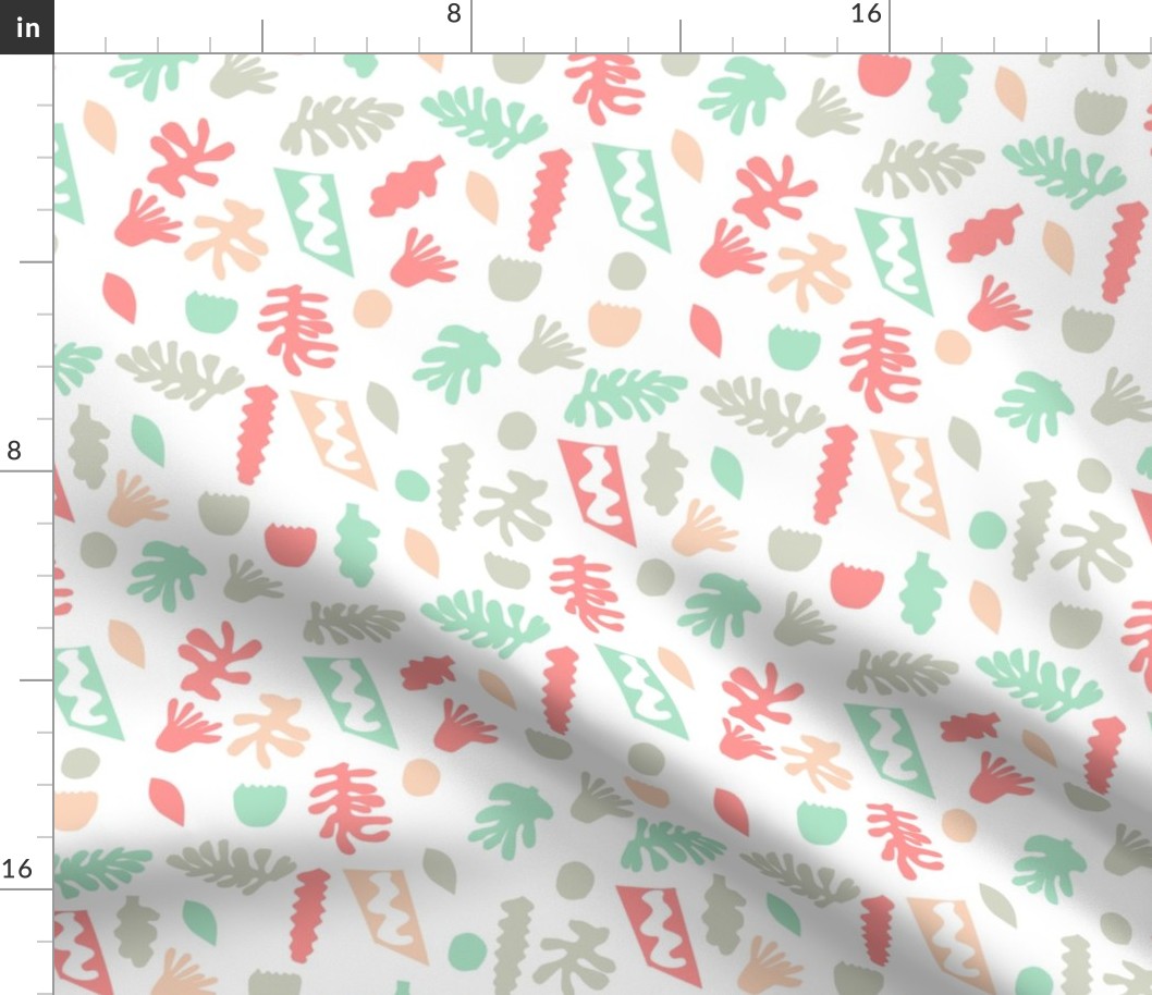 abstract shapes cutouts leaf botanical fabric white multi pastel