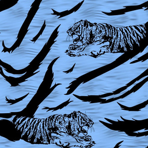 Tribal Tiger stripes print - ocean blue large