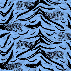 Tribal Tiger stripes print - ocean blue medium