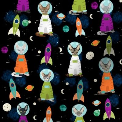 devon rex cat breed fabric space ship outer space catstronauts green purple