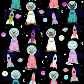 devon rex cat breed fabric space ship outer space catstronauts black pink blue