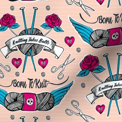Born To Knit Tattoo - Pink