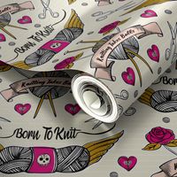 Born To Knit Tattoo - Cream and Pink
