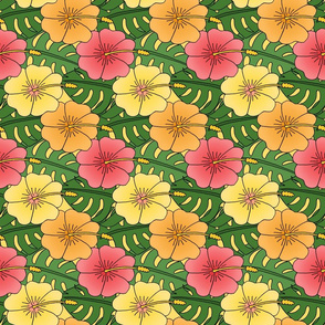 Large Hibiscus and Monstera Pattern