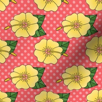 Yellow Hibiscus Flowers on Pink