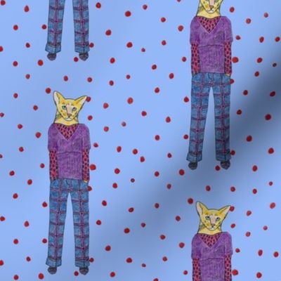 catguy blue red with polkadots on blue violet