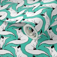 Arctic Foxes on Teal