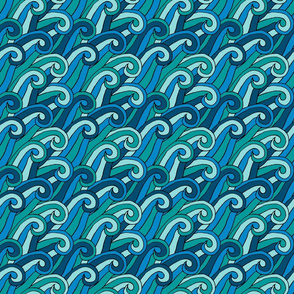 Curling Waves Pattern in Dark Blue and Teal