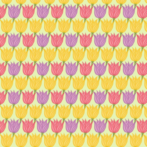 Spring Floral - Pink Purple and Yellow Tulips