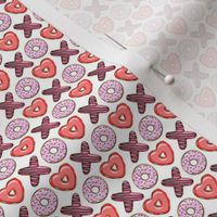 (micro scale) XO heart shaped donuts - valentines red and pink