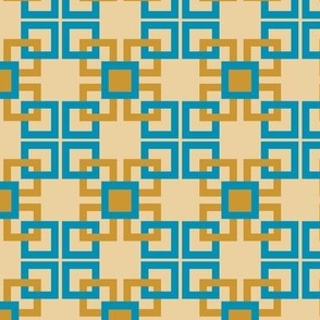yellow, turquoise, gold linked connected squares