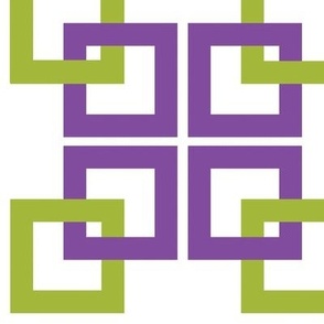 Purple, kiwi green, connected squares on white