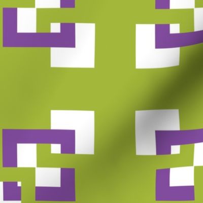 Kiwi green and purple connected squares on white