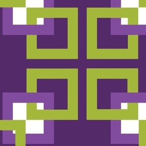 purple, kiwi green , lilac  and white connected squares