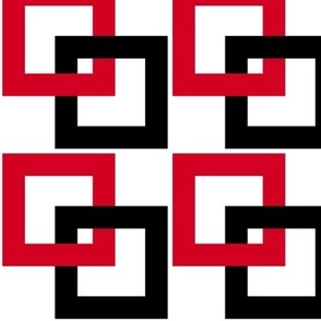 Black and red linked squares on white