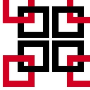 Black and red connected squares on white