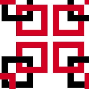 black and red connected squares on white
