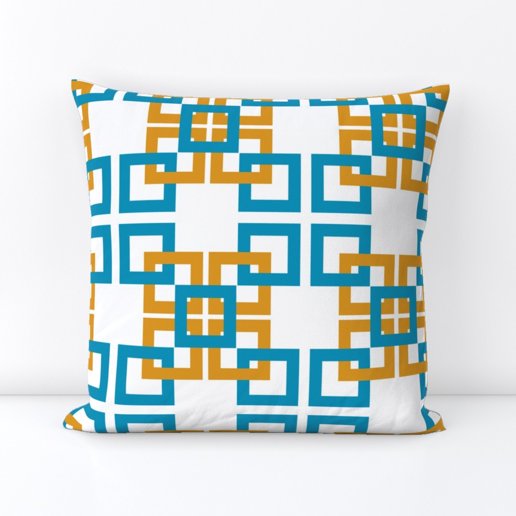 Turquoise and Gold interlocking  squares 3