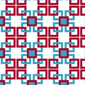 Red, white, turquoise blue interlocking square 5