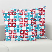 Red, white, turquoise blue interlocking squares 4