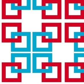 Red, white, turquoise blue interlocking squares 4