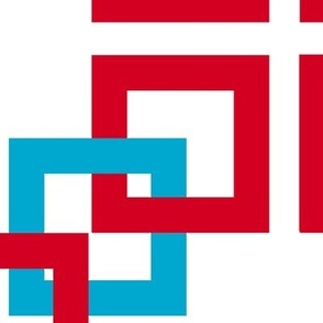 Red, white, turquoise blue interlocking squares 3