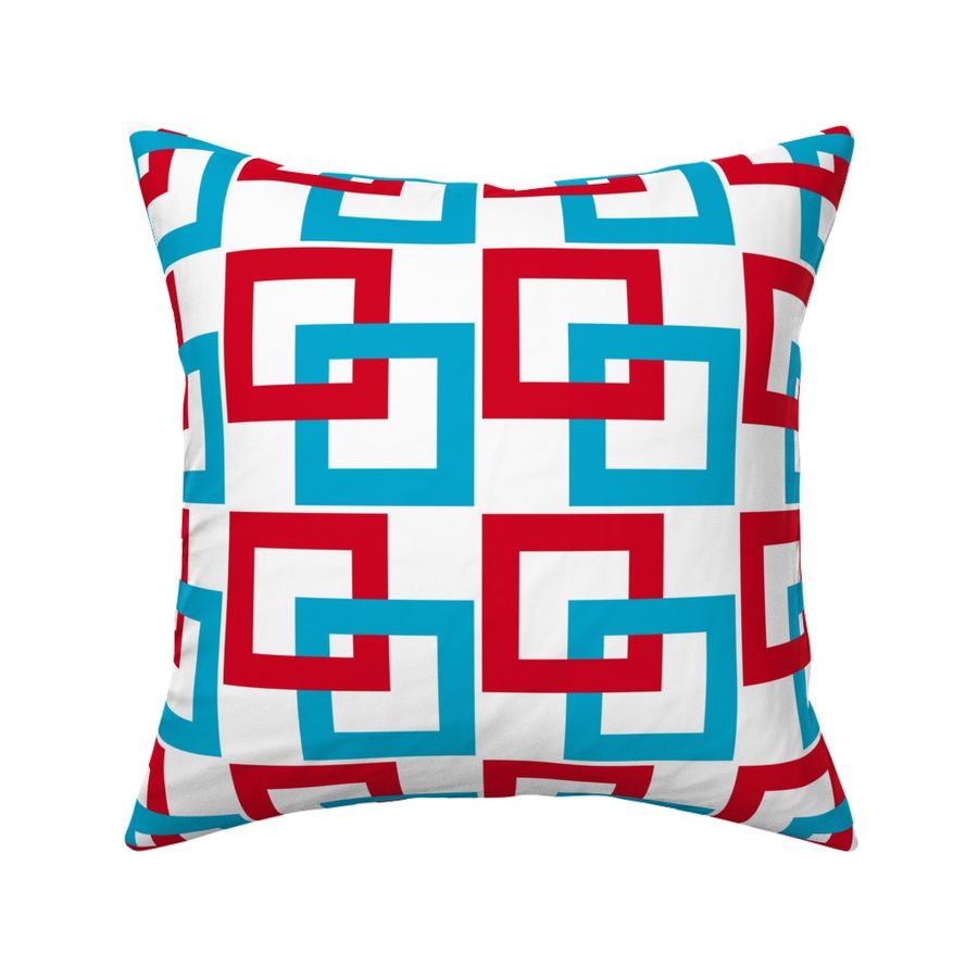 Red, white, turquoise blue interlocking squares 1