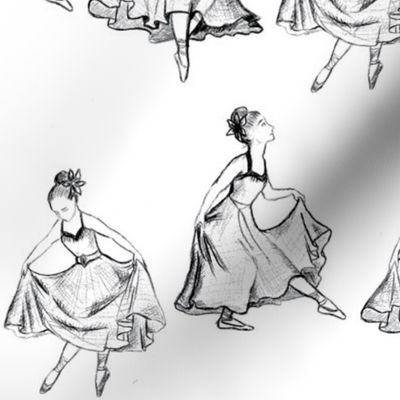 Gray pencil drawing of ballerinas