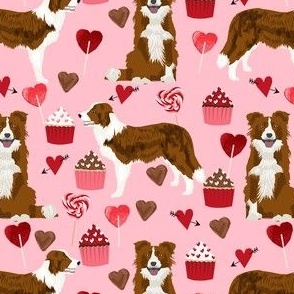 border collie valentines day cupcakes hearts love fabric dog breed pink