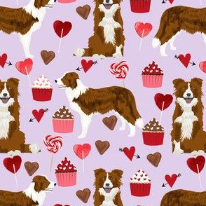 border collie valentines day cupcakes hearts love fabric dog breed lavender