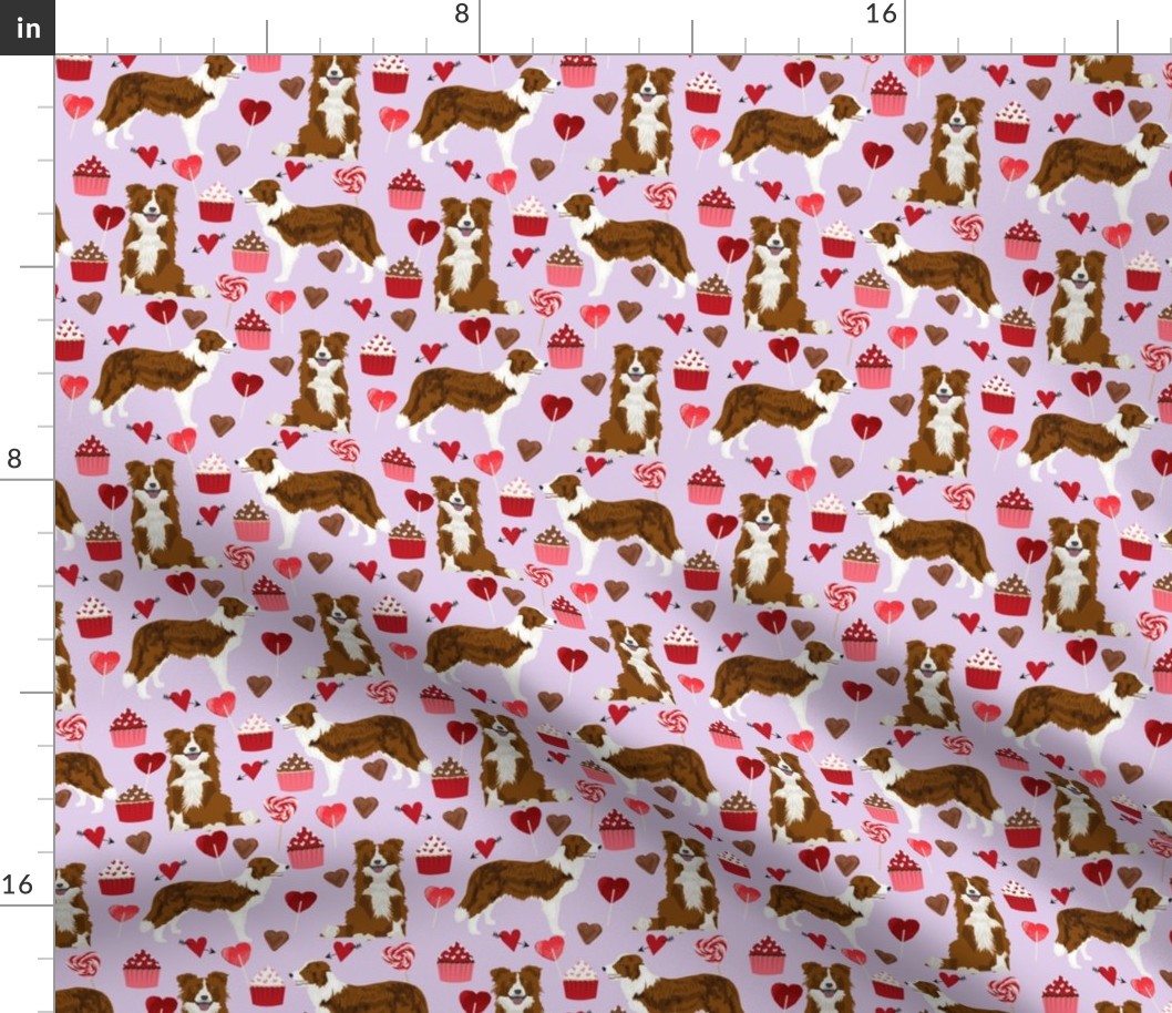 border collie valentines day cupcakes hearts love fabric dog breed lavender
