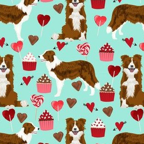 border collie valentines day cupcakes hearts love fabric dog breed mint