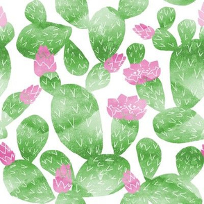 cactus watercolor botanical desert southwest cacti fabric white bright green