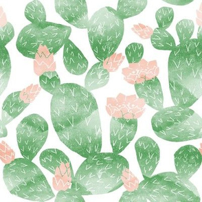 cactus watercolor botanical desert southwest cacti fabric white light green