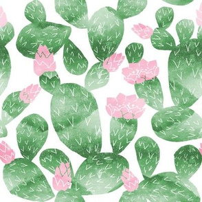 cactus watercolor botanical desert southwest cacti fabric white green