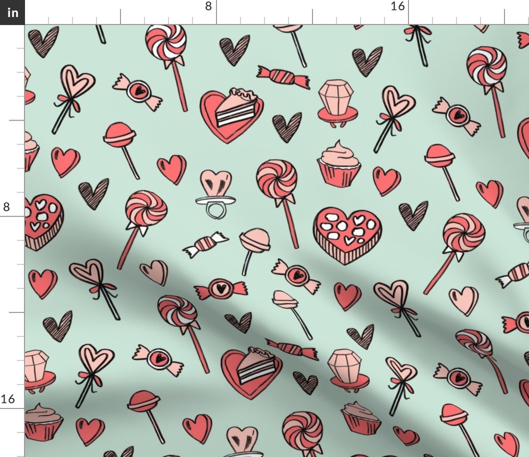valentines candy // cute chocolates fabric hearts love valentines day mint pink
