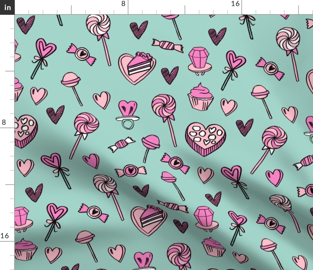 valentines candy // cute chocolates fabric hearts love valentines day light green