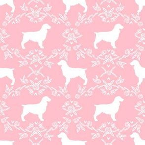 Boykin spaniel floral silhouette dog breed fabric pink