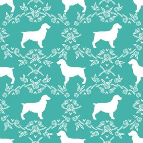 Boykin spaniel floral silhouette dog breed fabric turquoise