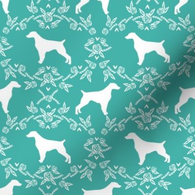 brittany spaniel floral silhouette dog breed fabric turquoise