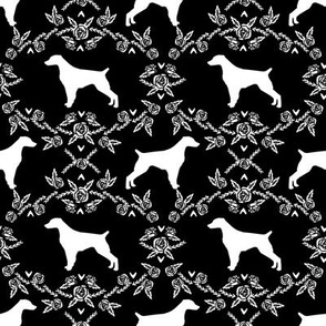 brittany spaniel floral silhouette dog breed fabric black and white