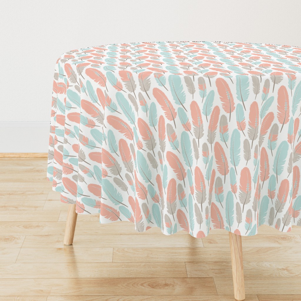 Tribal Feathers Pattern Apricot Blue Grey