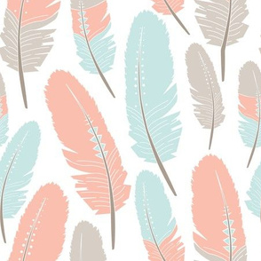 Tribal Feathers Pattern Apricot Blue Grey