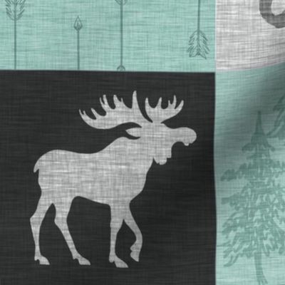Wild One Quilt - Mint,Black, And Grey - Moose Bear Antlers
