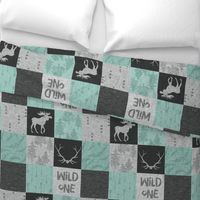 Wild One Quilt - Mint,Black, And Grey - Moose Bear Antlers