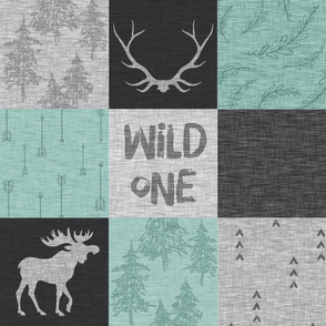 Wild One Quilt - Mint,Black, And Grey - Moose Bear Antlers