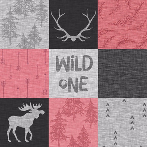 Wild One Quilt - Pink, Black And Grey - Moose Woodland Nursery